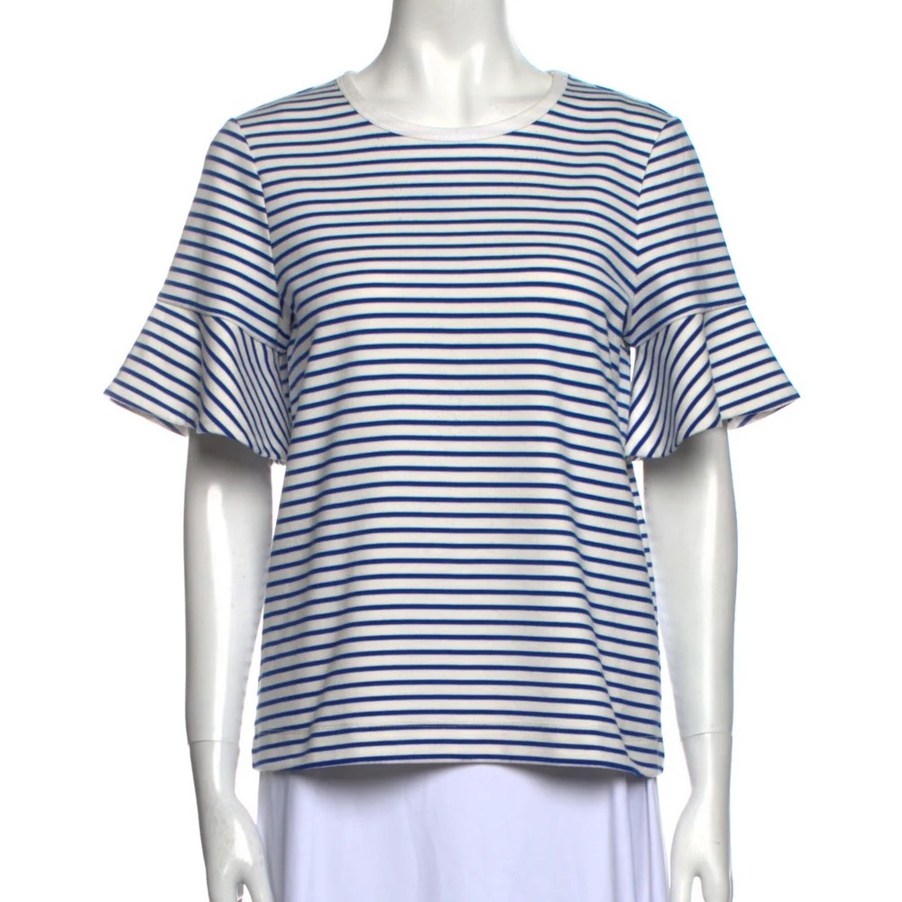 Draper James‎ Size S Blue and White Striped Ruffle Sleeves Ponte Top Preppy